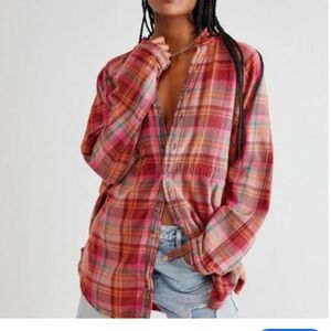 We The Free Plaid Button-Up Top in Red and Pink